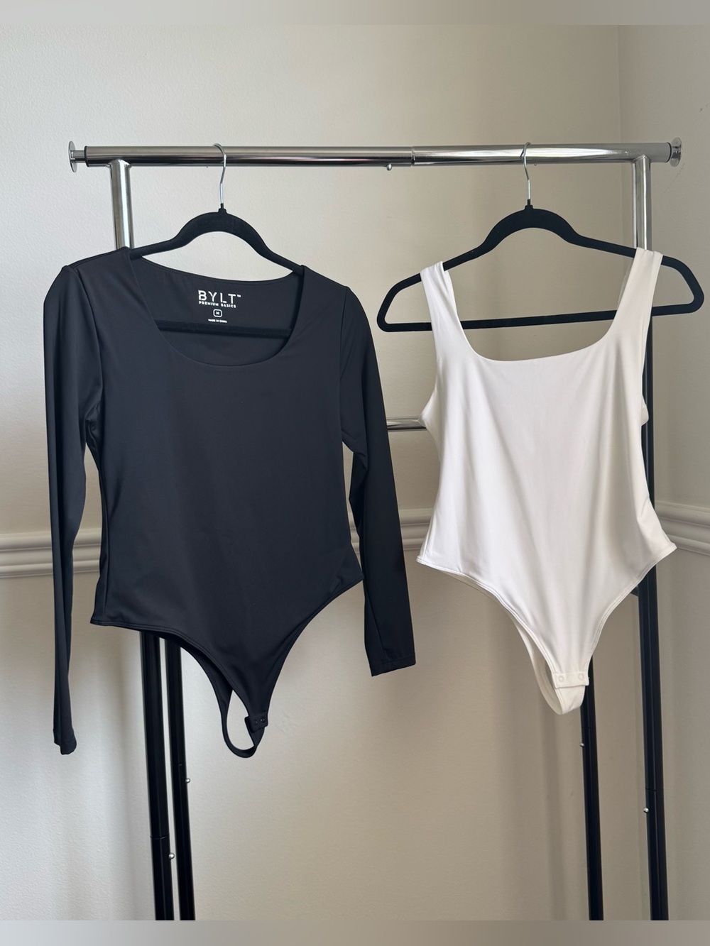 BYLT Black Long Sleeve Bodysuit & White Scoop Tank Bodysuit Duo Med pre-owned